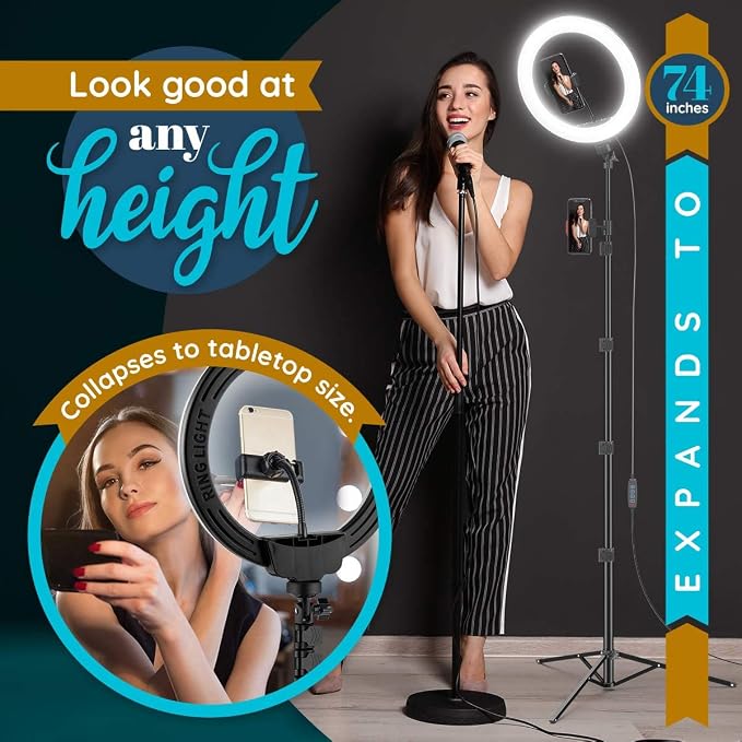 GearLight 12" LED Ring Light Stand and Phone Holder - Selfie Light Tripod w/Adjustable Height and Lighting Modes for TikTok, YouTube, Zoom, Video Recording, Computer, Makeup & Photography