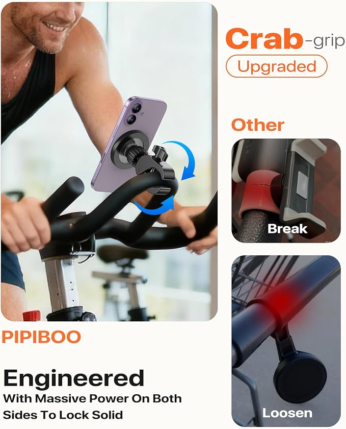 Magnetic Phone Holder Clamp Mount:[24*N55 Magnet & Fit for PopSocket]Rotatable Handlebar Accessories for MagSafe for Stroller,Peloton,Steering Wheel,Push Cart,Treadmill,Fit for iPhone 12-17 Series