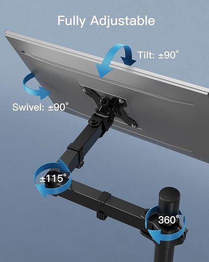 HUANUO Single Monitor Arm with 39 inch Extra-Tall Pole, Adjustable Computer Desk Mount for 13–32 inch Screens and up to 38 inch Ultrawide Screens, Hold 22 lbs, Monitor Stand with C-Clamp & Grommt Base