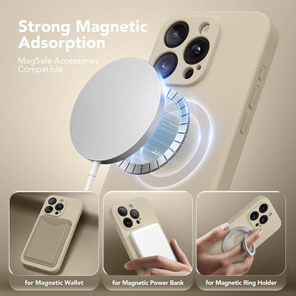 Magnetic for iPhone 15 Pro Case, Compatible with MagSafe, [Full Camera Protection][Screen Protector] Silicone Shockproof Protective Phone Case for iPhone 15 Pro 6.1", Khaki