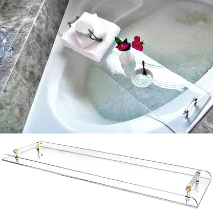 Acrylic Bathtub Tray Caddy, Bath Tub Rack Shelf, Luxury Bathroom Organizer Tablet Holder,Reading Rack,Tablet Holder,Cellphone Tray and Wine Glass Holder