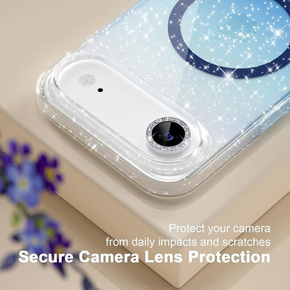Choiche Magnetic for iPhone 17 Air Case Compatible with MagSafe, Women Cute Glitter Sparkly Phone Case with Diamond Camera Lens Protectors, Military-Grade Drop Protection 6.5" (Clear/Blue)