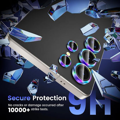 Tensea (3+2PCS Compatible with Samsung Galaxy S25 Ultra Camera Lens Protector, 9H Tempered Glass Camera Cover Screen Protector Metal Individual Ring [Installation Tray][Case Friendly]