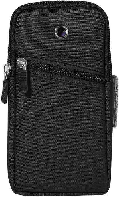 Universal Nylon Zipper Sports Running Armband Compatible for Samsung Galaxy S23+ S22+ S21+ S20+ S10+ S9+ S8+ / S20 FE Note 20 10+ 9 8 / A51 A52 A53 A71 / OnePlus 9 Nord N20 / BLU View 3 (Black)