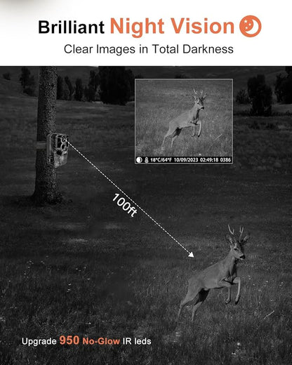 KJK Trail Camera WiFi 8K 84MP with 64GB Memory Card, Game Camera with Night Vision, 0.05s Trigger Motion Activated, IP67 Waterproof 130°Wide-Angle 42pcs No Glow Infrared LEDs for Wildlife Monitoring