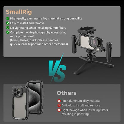SmallRig for iPhone 15 Pro Max Phone Cage with 67mm Filter Adapter, Upgraded Quick Release Design Phone Video Rig Cage for Videography/Video Recording/YouTube/Live Streaming/Vlog - 4391B