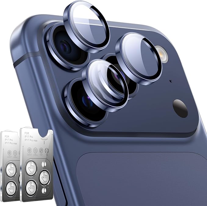 LK for iPhone 17 Pro/17 Pro Max Camera Lens Protector [Top 9H+ Military Grade Shatterproof] One-Click Installation, Ultra-Tough HD, Individual Lens Protectors Scratch-resistant, Deep Blue