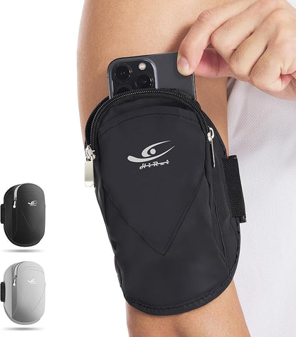 HiRui Universal Comfort Armband Phone Holder Running Armband Adjustable Wristband Phone Holder for Exercise Workout Compatible with iPhone 17/16/15/14/Plus/Pro Samsung Galaxy All Phones (Black)