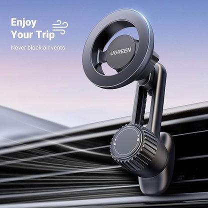 UGREEN Magnetic Phone Mount for Car Compatible for Magsafe, Not Blocking Air Vent, Strengthen Magnetic Power Car Phone Holder Compatible with iPhone 16 15 Pro Max 14 13 12 Pro Mini MagSafe Case