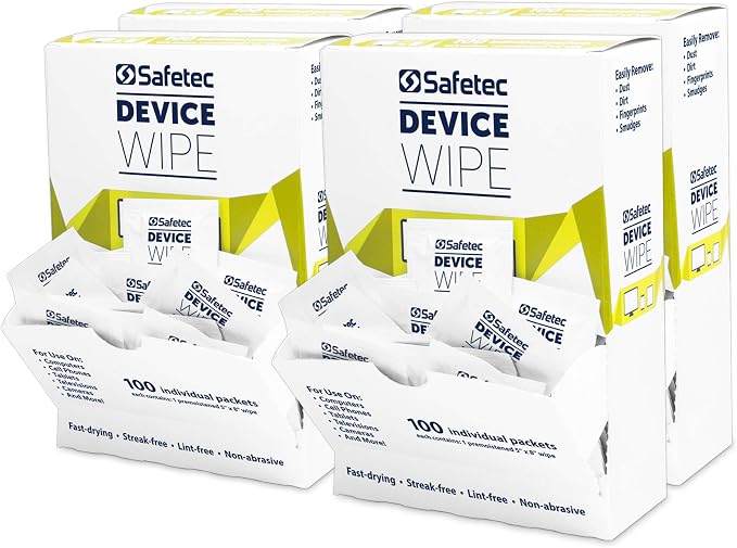 Safetec Device Wipes for Cellphones, Tablets & Screens (4 Pack of 100ct Wipes - 400 Cleaning Cloths)