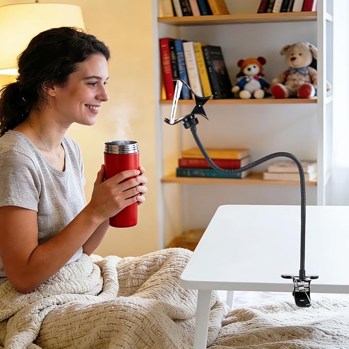 Gooseneck Phone Holder for Bed,Flexible Arm Clip,Lazy Bracket Mount Clamp for Desk,Headboard, Bedside,360 Adjustable DIY Flexible Grip Desktop Mobile Cell Phone Stand for All 4-7”Devices
