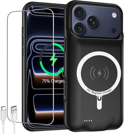 Battery Case for iPhone 17 Pro Max,Upgraded 12000mAh Capacity Rechargeable Portable Extended Charger Case Wireless Charging Compatible with iPhone 17 Pro Max(6.9 inch) Charging Cover & Carplay (Black)