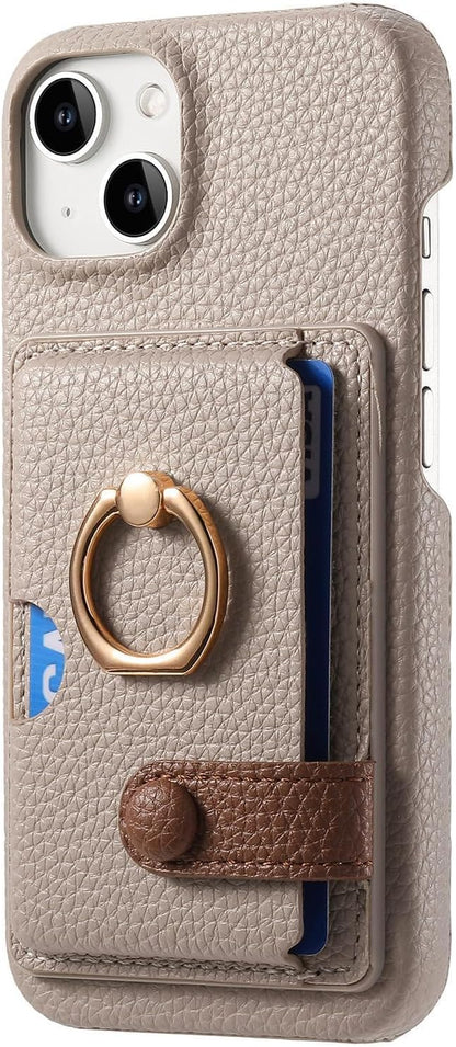 Wallet Case for iPhone 15/15 Pro/15 Plus/15 Pro Max, 360°Rotation Finger Ring Holder Kickstand, Leather Protective Shockproof Cover with Card Holder,15plus,Grey