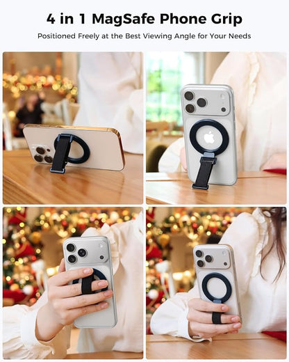 SUPERONE 2025 Upgrade for MagSafe Phone Grip with Finger Strap, Removable Magnetic Ring Holder with Kickstand Finger Loop, MagSafe Accessories for iPhone 17/16/15/14/13/12 Series, Blue