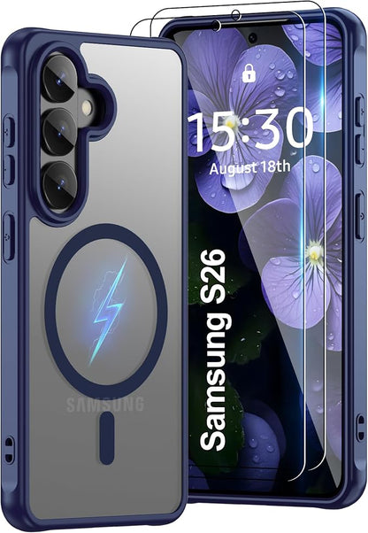 for Samsung Galaxy S26 Phone Case : S26 Case [Mag-Safe Fit] with HD Screen Protector, Samsung S26 Case Matte Translucent Soft-Touch Skin & Full Body Protection Cell Phone S 26,Blue