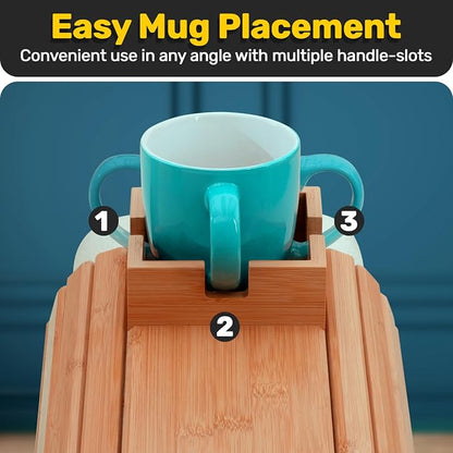 FUN FOREST Bamboo Couch Cup Holder Tray - Non-Slip Furniture Protector, Sofa Armrest Table for Mugs & Tumblers – Weighted 16” Large Natural Bamboo Drink Caddy for Recliners and Loveseats
