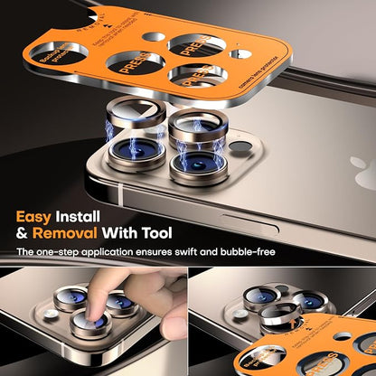 Camera Lens Protector for iPhone 17 Pro Max/17 Pro/16 Pro Max/16 Pro/15 Pro Max/15 Pro/14 Pro Max/14 Pro, Tempered Glass Metal Individual Camera Cover[Anti-drop] Case Friendly-Desert Titanium