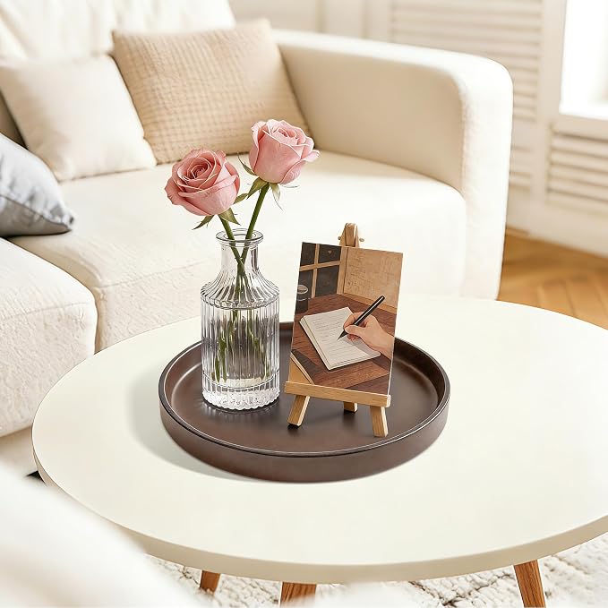 2 Pack 9" Bathroom and Vanity Tray, ABS Bathroom Counter Organizer, Coffee Table Decor for Perfume, Candles, Keys &More. Kitchen Countertop Organizer, Decorative Tray Soap Holder, Brown