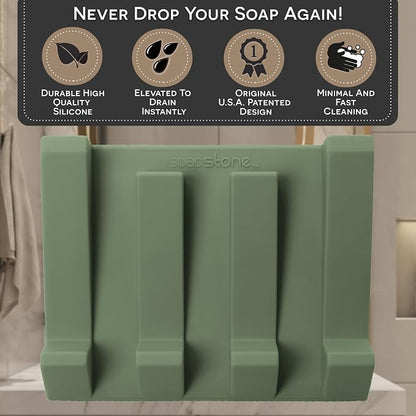 Silicone Soap Dish (USA Patented) Self Draining Bar Soap Holder for Shower Bathroom Sink, Drying Soap Dish Tray Kitchen Sponge Holder Easy Cleaning Soap Saver Mat (Eco Green, 1)