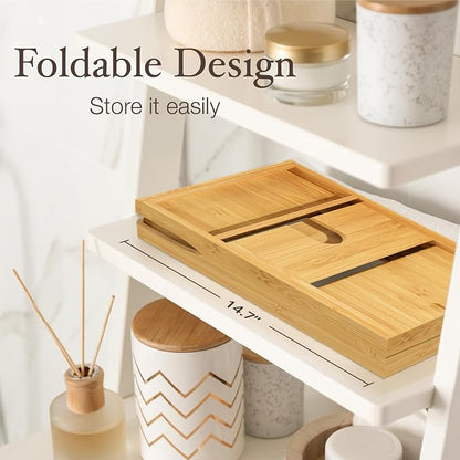Personalized Bathtub Tray - Engraved Foldable Bamboo Bath Caddy, Tub Tray with Expandable Sides, Luxury Wooden Bath Table for Relaxation Spa - Customized Gift for Mom, Wife, New Home