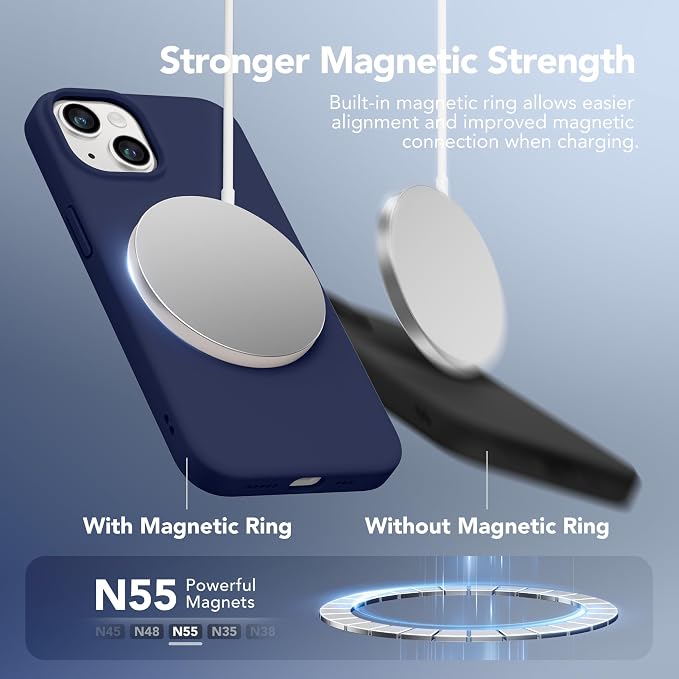 GONEZ Magnetic for iPhone 14 Case, Compatible with Magsafe, with Screen Protector + Camera Protector, Anti-Scratch Microfiber Lining, Liquid Silicone Shockproof Protective Phone Case, Midnight Blue