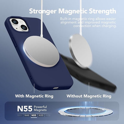GONEZ Magnetic for iPhone 14 Case, Compatible with Magsafe, with Screen Protector + Camera Protector, Anti-Scratch Microfiber Lining, Liquid Silicone Shockproof Protective Phone Case, Midnight Blue