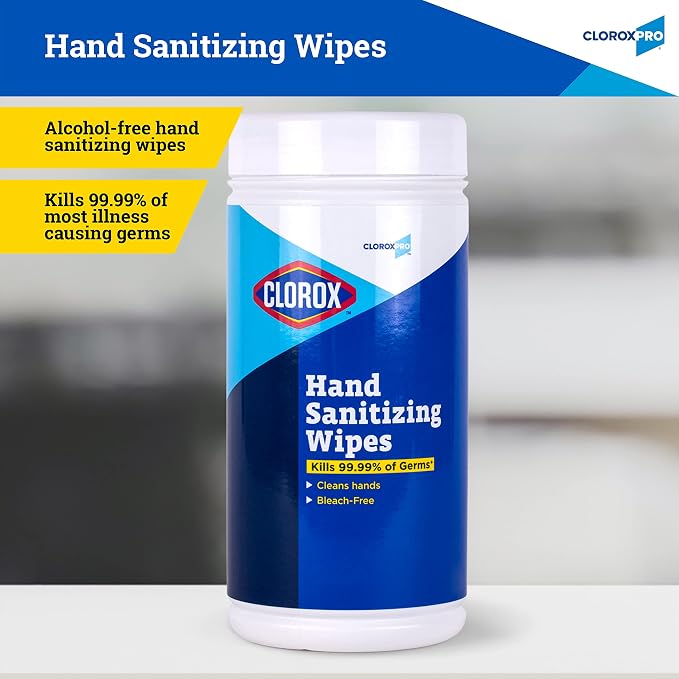 Clorox Pro Alcohol Free Hand Sanitizer Wipes with BZK - Gentle Hand Sanitizing Wipes for Hands in Bulk Canister - Disinfecting Sanitizer Solution for School Supplies & Office Use, 100 Count