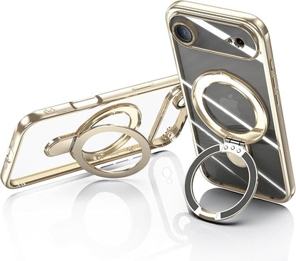 LXK Magnetic Invisible Stand for iPhone 17 Air Case 6.5" Compatible with MagSafe, Military-Grade Protection, with Camera Protector, Clear Scratch-Resistant Back Cover for iPhone 17 Air - Light Gold