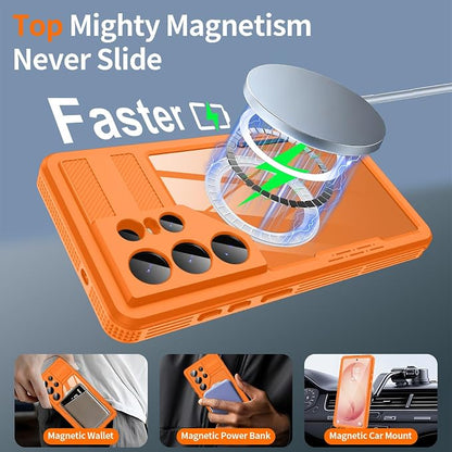 GOLDJU for Samsung Galaxy S26 Ultra Case Waterproof, S26 Ultra Case with Built-in Screen & Lens Protector, Shockproof Full Body Protection Phone Case, Compatible with MagSafe/Wireless Charging, Orange