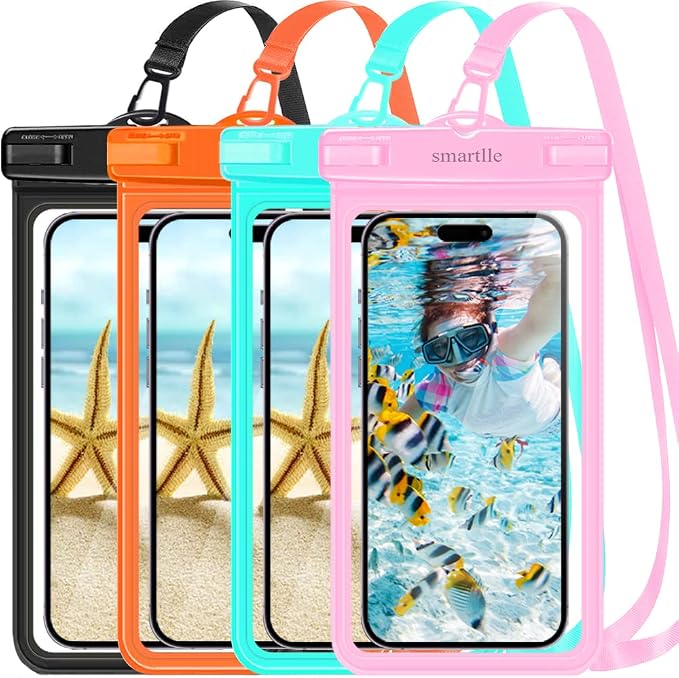 Waterproof Phone Pouch Case w/Lanyard, Cell Phone Dry Bag for iPhone 15 14 13 12 Pro Max XS Plus XR, for Galaxy S24 S22, IPX8 Waterproof Phone Holder for Vacation Pool Beach Swimming -4 Pack