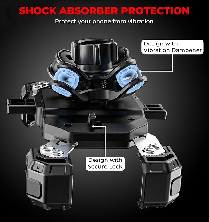 VAZESWIN Motorcycle Phone Mount with Vibration Dampener, 1s Lock Bike Phone Holder with Aluminum Alloy Handlebar Mounting Base, One-Handed Operation Motorcycle Cellphone Mount for 5.5"-7.2" Smartphone