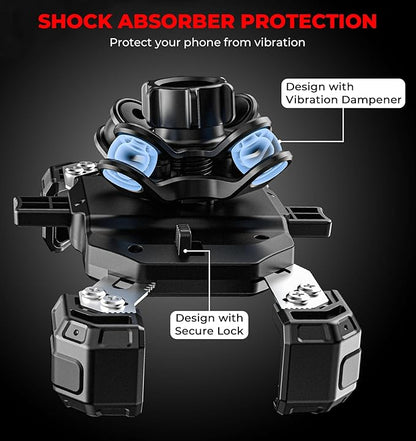 VAZESWIN Motorcycle Phone Mount with Vibration Dampener, 1s Lock Bike Phone Holder with Aluminum Alloy Handlebar Mounting Base, One-Handed Operation Motorcycle Cellphone Mount for 5.5"-7.2" Smartphone