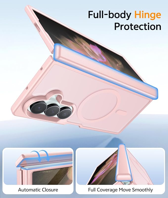 FNTCASE for Samsung Galaxy Z Fold 8 Ultra / Z Fold 7 Case, Fit for Magsafe | Hinge Protection, Screen Protector, Translucent Matte, 14FT Military Grade Drop Proof, Protective Phone Cover, Light Pink