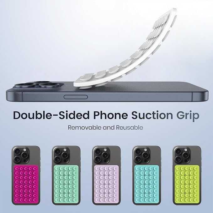 Double Sided Silicone Suction Phone Holder Mount, Silicon Accessory for iPhone and Android, Hands-Free Mirror Shower Phone Holder, TikTok Videos and Selfies (Combo C)