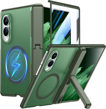 for Samsung Galaxy Z Fold 8 Case,[Compatible with MagSafe][Built-in HD Screen Protector & Kickstand][Hinge Protection] Translucent Matte Full-Body Shockproof Phone Case for Z Fold 8 Wide,Green