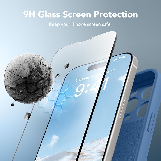 Magnetic for iPhone 15 Pro Max Case, Compatible with MagSafe, [Full Camera Protection][Screen Protector] Silicone Shockproof Protective Phone Case for iPhone 15 Pro Max 6.7", Lake Blue
