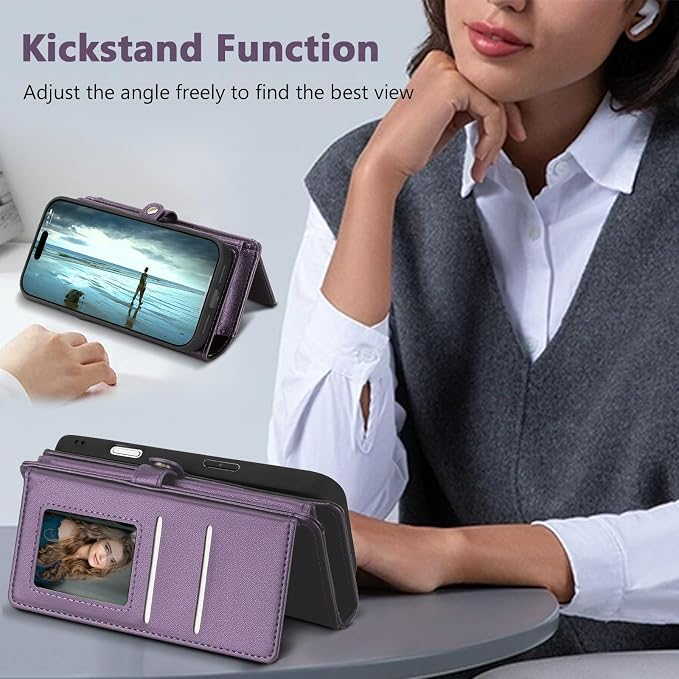 Wallet Case for iPhone 16 Pro with Card Holder/Crossbody Wallet/Strap| RFID Blocking | Magnetic | Kickstand | Detachable | PU Leather Phone Case for iPhone 16 Pro,6.3 in,Purple