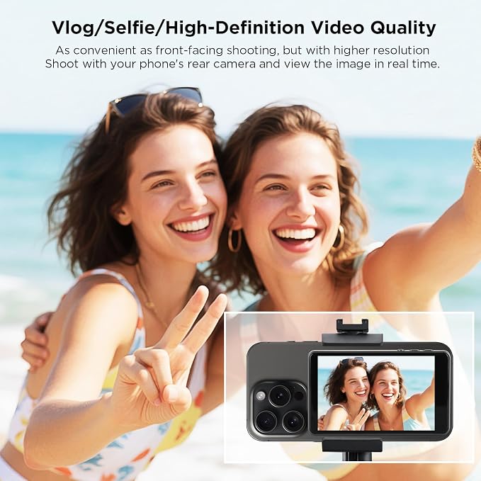 SUNPIN Vlog Selfie Monitor Screen, Wireless 4K/1080p Back Camera Monitor for iPhone & Android, Built-in Speaker for YouTube TikTok Live Streaming (Gray)