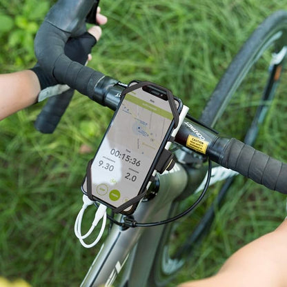 Bone Bike Tie Pro Pack 1, Bike Cell Phone + Charger Mount for Stem, Scratch-Free Silicone Holder, Universal Cycling Phone + Power Bank Holder Compatible with Most Smartphone (Black - 2-in-1 Mount)