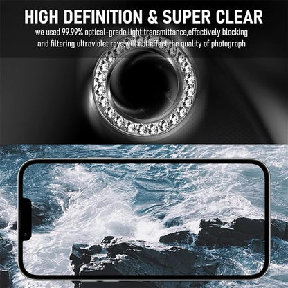 Suoman 3-Pack for 12 Pro Max Camera Lens Protector, 9H Tempered Glass, [Does not Affect Night Shots] Metal Frosted Independent Protective Cover - Diamonds-Silver