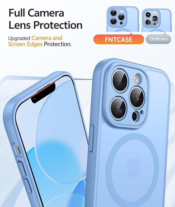 FNTCASE for iPhone 13 Pro Max Case: [Compatible with Magsafe] Translucent Matte Magnetic Phone Cover - Military Grade Drop Protection Shockproof Protective Cases - Light Blue
