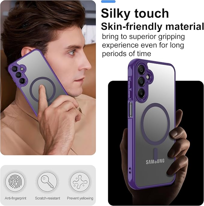 for Galaxy A15 5G Phone Case: Samsung A15 Phone Case with 2PC Tempered Glass Screen Protector, Wireless Charging Samsung A15 5G Case Matte Translucent Soft-Touch & Shockproof Funda para A 15,Purple