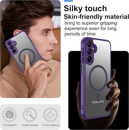 for Galaxy A15 5G Phone Case: Samsung A15 Phone Case with 2PC Tempered Glass Screen Protector, Wireless Charging Samsung A15 5G Case Matte Translucent Soft-Touch & Shockproof Funda para A 15,Purple