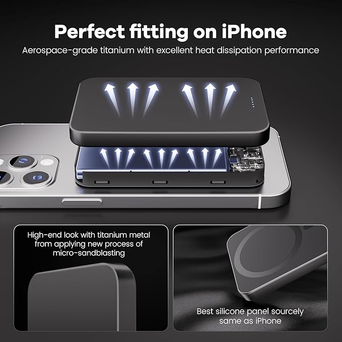Power Bank, Ultra-Thin 10,000mAh Magnetic Wireless Portable Charger, 22.5W Fast Charging Battery Pack, Comes with USB-C Cable, Designed for iPhone Air /17/16/15/14/13/12,