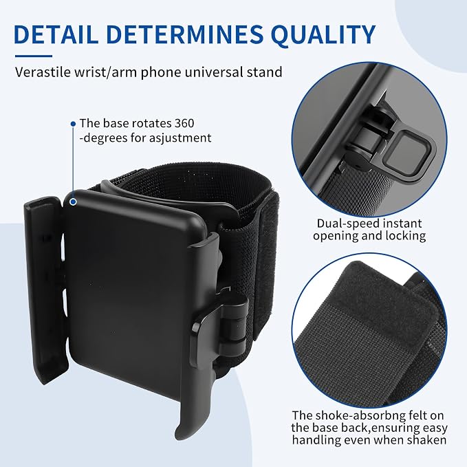 Armband Phone Holder, No Screen Blocking, 360° Rotating Arm Phone Mount, Memory Lock, Quick Release, for Android, iPhone 17/16/15/14/13 Pro Max/Pro/Mini/12/11/SE/Xs/XR/8 Plus, Fits 4–6.7" Phones
