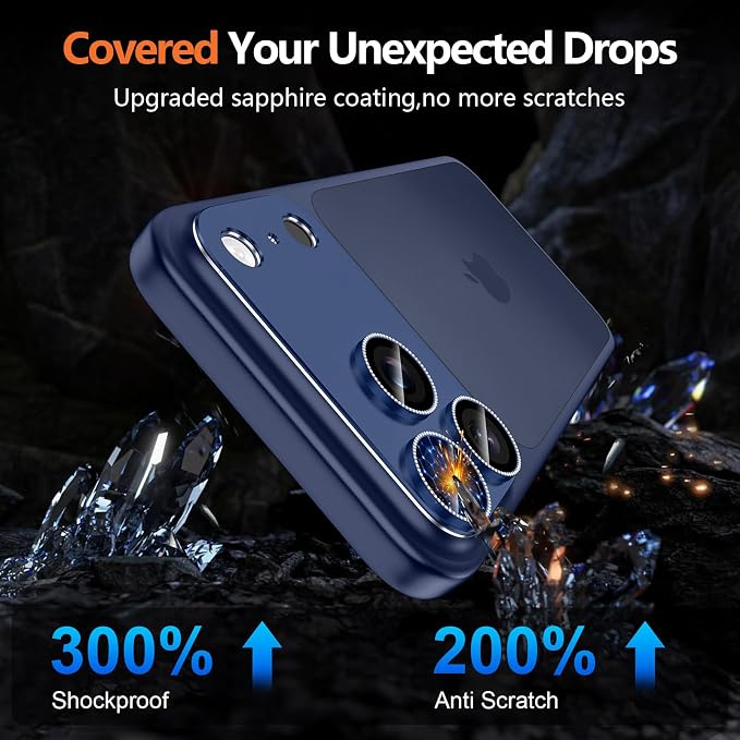 for iPhone 17 Pro Max Camera Lens Protector, [Military Grade Shatterproof] [Strong Adsorption] [Case Friendly] Full Coverage Metal Aluminum Alloy 9H Tempered Glass Camera Screen Cover,NavyBlue