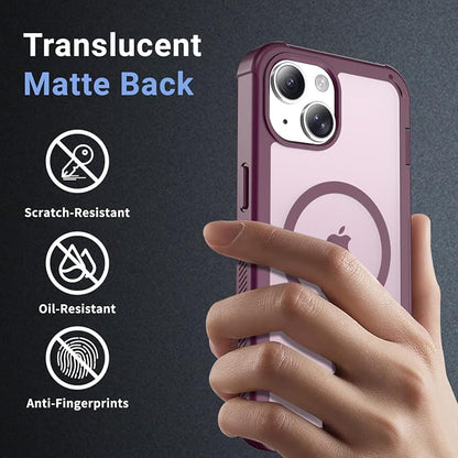 jaroco Magnetic for iPhone 15 Case, [Compatible with MagSafe][Military Grade Drop Protection][Heavy Duty Protection][Non-Slip][Shockproof] 2-Layer Durable Bumper Phone Case 6.1''-Wine Red