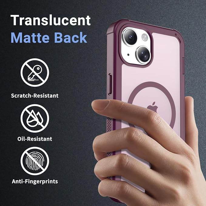 jaroco Magnetic for iPhone 13 Case, [Compatible with MagSafe][Military Grade Drop Protection][Heavy Duty Protection][Non-Slip][Shockproof] 2-Layer Durable Bumper Phone Case 6.1''-Wine Red
