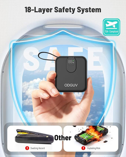 Small Portable Charger with Built-in Cables,22.5W Fast Charging Power Bank,USB-C Mini Battery Pack 10000mAh,Travel Essential Powerbank for iPhone Samsung Android iPad MacBook,Black