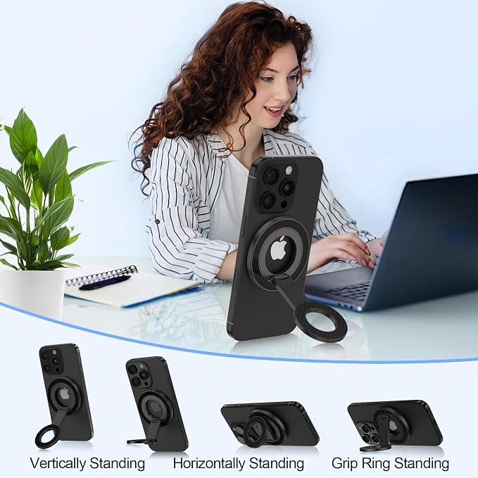 Magnetic Phone Grip Stand for Samsung Galaxy S26/S25 Ultra/S24 FE/Z Fold7/Flip7, MagSafe Ring Holder Gym Finger Magnet Grip Kickstand Dual-Sided Magnetic Car Mount for iPhone 17 Pro Max/16e/16 Pro Max